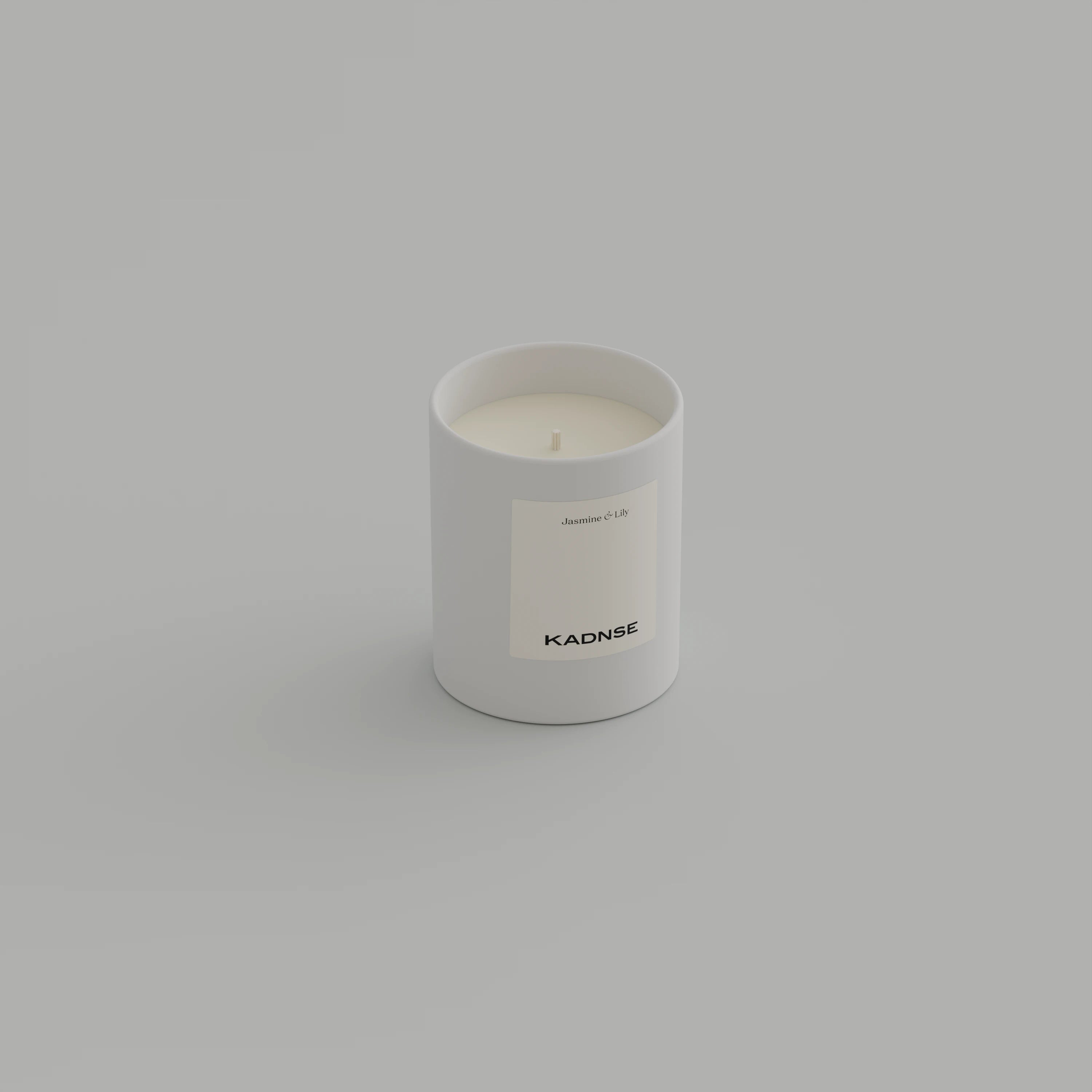 Jasmine & Lily scented candle hover view — Kadnse handpoured luxury candle, natural wax, made in Porto
