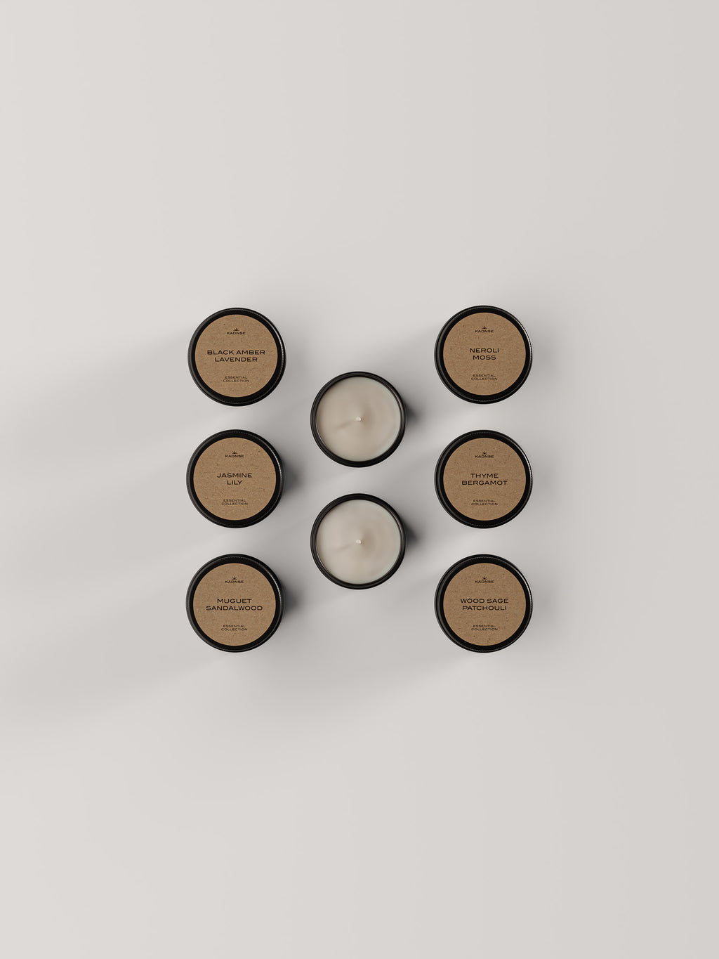 Kadnse Scent Discovery Set top view — luxury scented candle gift set with 6 fragrances