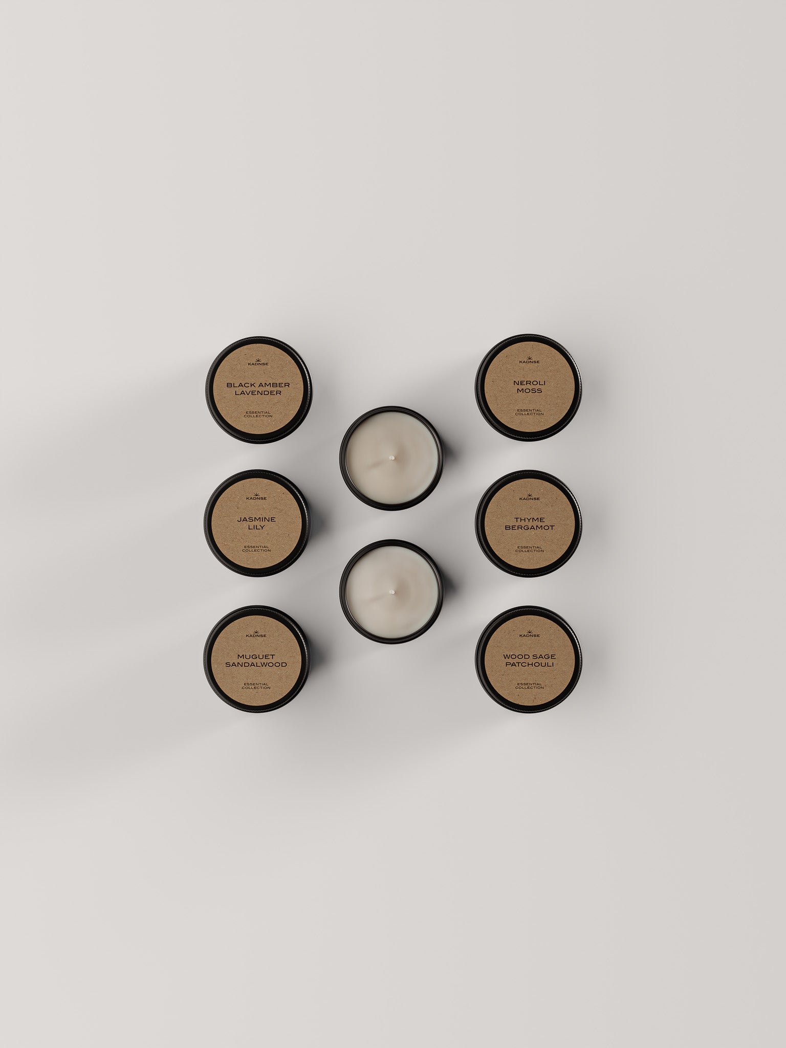 Kadnse Scent Discovery Set top view — luxury scented candle gift set with 6 fragrances